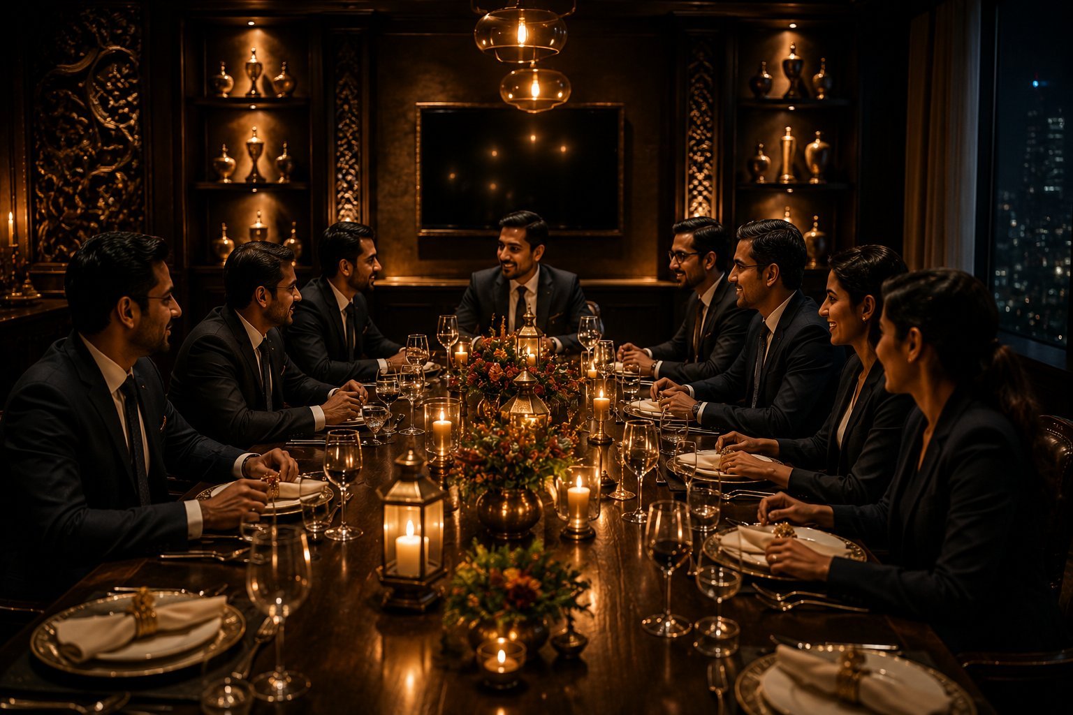 Corporate dinner event in an elegant private dining room