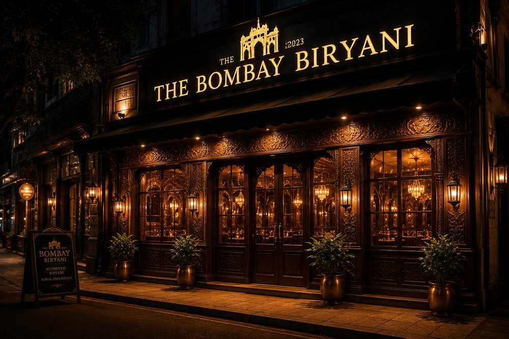 Restaurant storefront at night